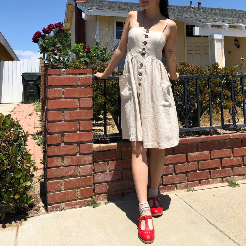 Forever 21 Beige Button-Front Midi Dress